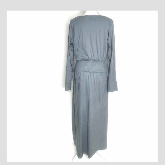 Free People Beach Maxi Dress Linen Blend Shirred Waist Long Sleeve Cover Up - Picture 2 of 6